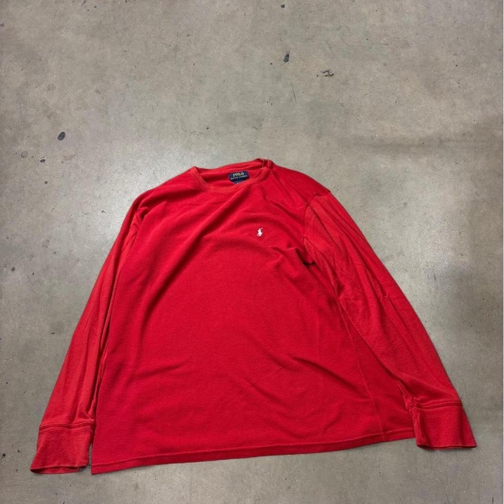 Polo Ralph Lauren Mens XL Red Thermal Waffle Knit Long Sleeve Shirt Pony Logo